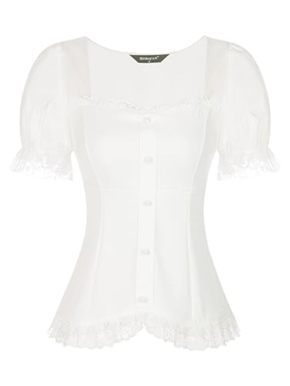 Women's Sweetheart Neck Puff Sleeve Blouse Lace Trim Victorian Top